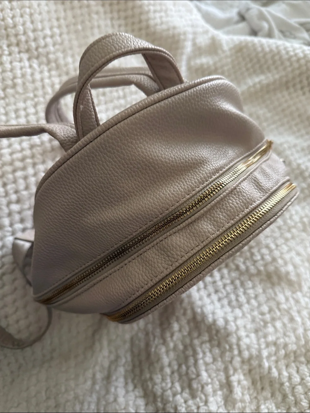 Marc New York Light Beige Textured Backpack with Gold Hardware Clean